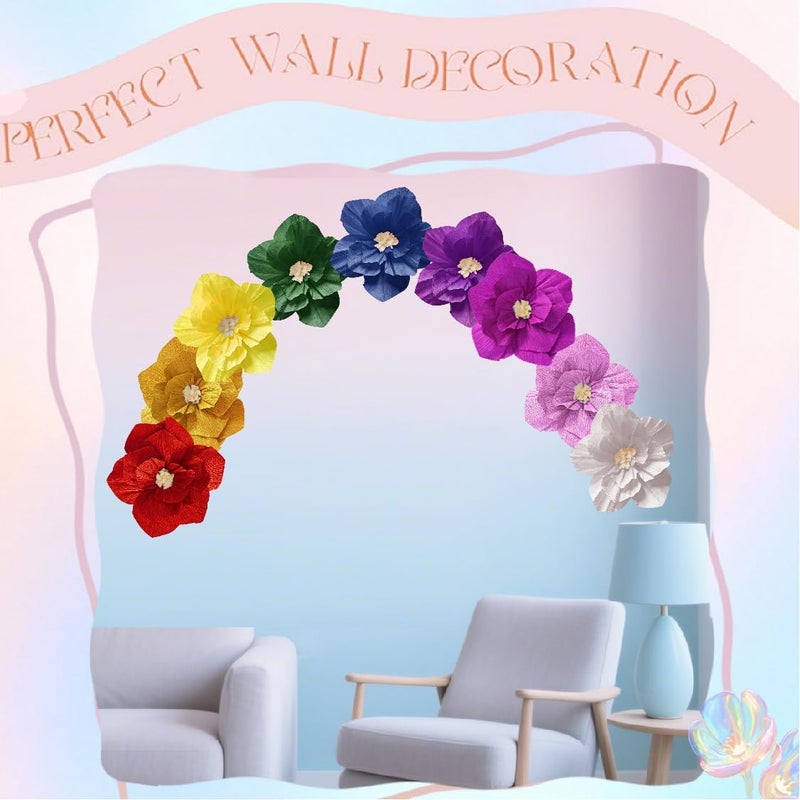 Linnoptimix Neon Paper Flowers Artificial Crepe Mexican Flowers Tissue Hot White Wall Décor Wedding Birthday Bridal Baby Shower Classroom Backdrop Centerpieces Party Decorations (Neon Color Series (9PCS)) - Image 5
